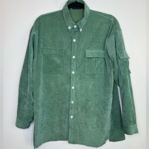 Womance Green corduroy ribbed pocket utility shirt jacket size large